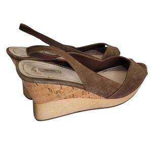 Miu miu wood & suede leather mules